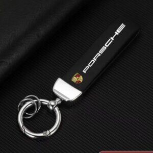 New Black PORSCHE STUTTGART HOTROD Leather Crest KeyRing Key Ch…
